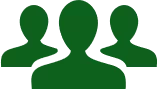 Silhouette of three green user icons in a row, representing a group or team concept.